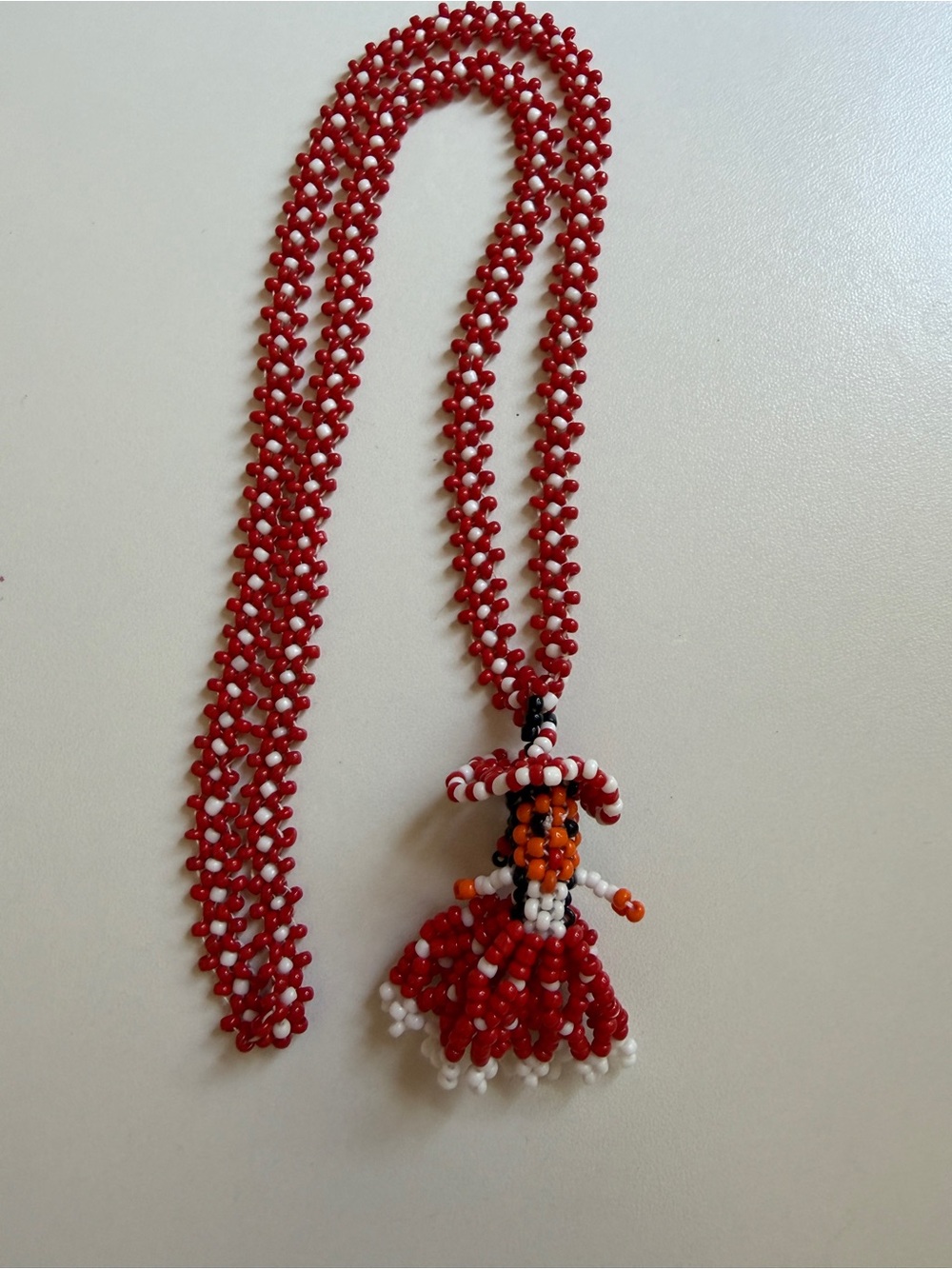 Red Beaded Senorita Doll Necklace